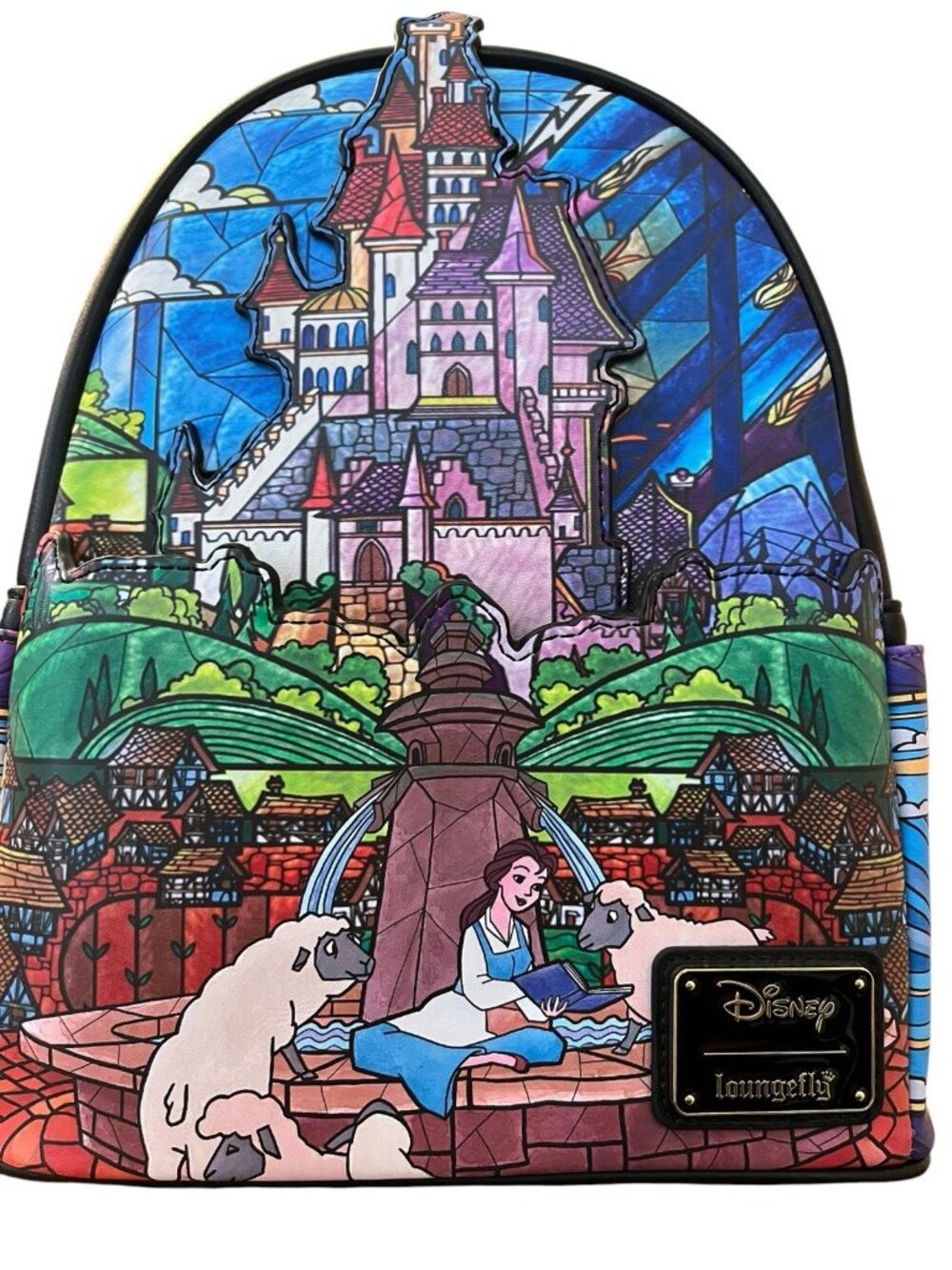 Loungefly Beauty and the Beast Belle Castle Mini Colorful Scene Backpack NWT - Picture 7 of 11
